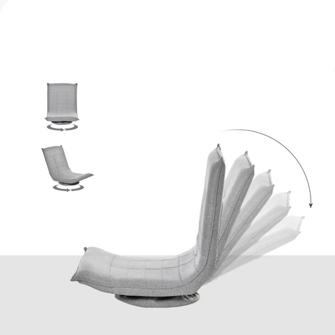 Rootz Vloerstoel - Vloerkussen - Luie Stoel - Draaibare Ligstoel - Slaapbed - 360° Vloerkussen - Opvouwbaar - Gewatteerde Rugleuning - Lichtgrijs - 64 x 100 x 76 cm