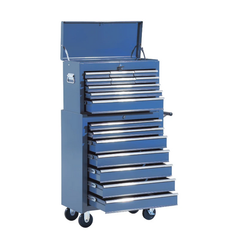 Rootz Mobile Tool Trolley - Workshop Trolley - Tool Box - Upper Box - Lower Box - Blue