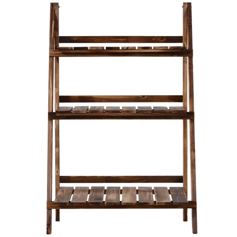 Rootz Plant Ladder - Flower Shelf - Plant Stairs - Flower Bench - Flower Stand - 3-tier - Fir Wood - Dark Brown - 60 X 37 X 93 Cm