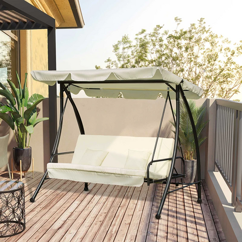 Rootz Hollywood Swing - Garden Swing - Swing Chair - Swing Bench - Hammock Swing - 3 Seater - White - 200 X 125 X 170 Cm