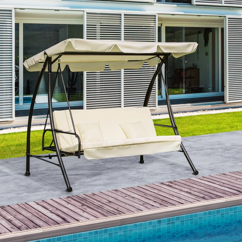 Rootz Hollywood Swing - Garden Swing - Swing Chair - Swing Bench - Hammock Swing - 3 Seater - White - 200 X 125 X 170 Cm