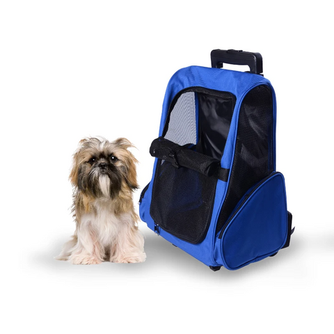 Rootz Pet Backpack - Dog Carrier - 2-in-1 Design - Extendable Handle - Side Pockets - Blue - 42 X 25 X 55cm