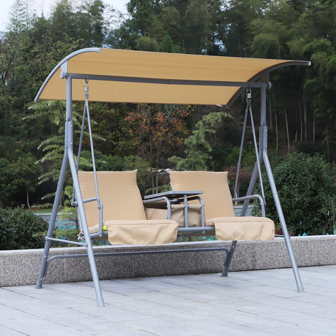 Rootz Hollywood Swing - Garden Swing - Swing Chair - 2-seater - Sun Canopy - Beige - 175 x 112 x 165 cm