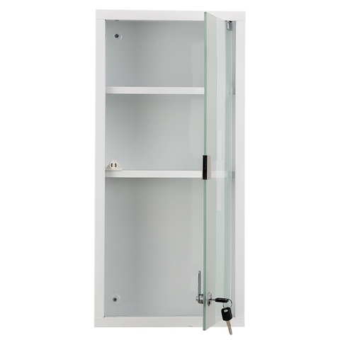 Rootz Medicine Cabinet - First Aid Cabinet - Pharmacy Cabinet - 3 Levels Medicine Cabinet - Cabinet With Lock - With Matt Glass Door - Frosted Glass + Metal - White - 27 x 57 x 12 cm