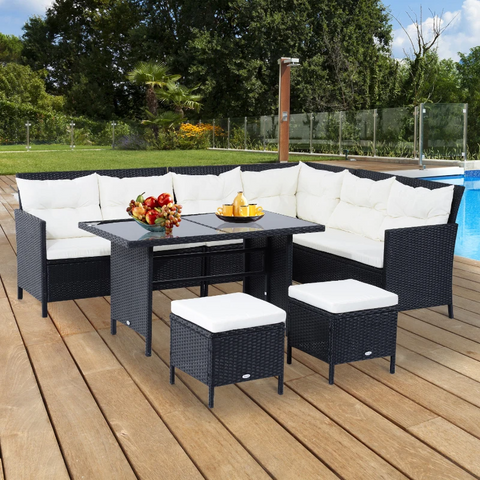 Rootz Sofa Set - Double Sofa - Corner Sofa - Garden Furniture Set - 18-piece - Stools - Black/ White - 110.5cm X 62cm X 82cm