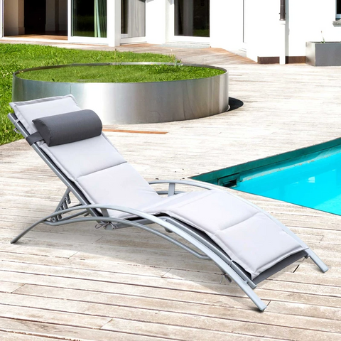 Rootz Sun Lounger - Garden Lounger - Garden Chair - Deck Chair - Aluminum - Adjustable - Gray - 170 X 64 X 82 Cm