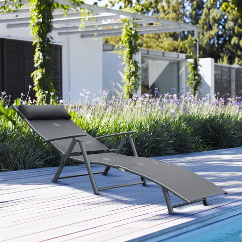 Rootz Sonnenliege – Strandliege – Gartenliege – faltbar – graues Metall – Stoff grau – 137 x 63,5 x 100,5 cm