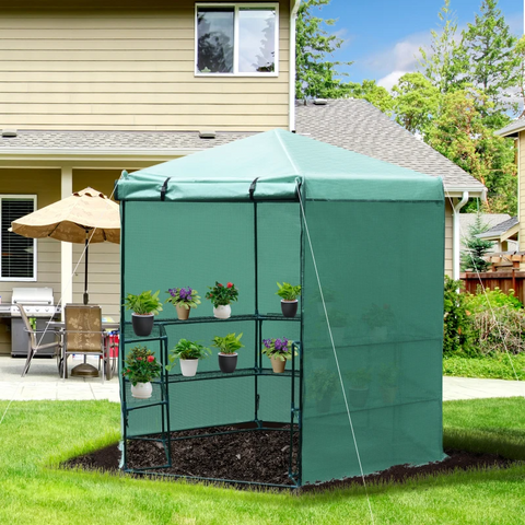 Rootz Hexagonal Greenhouse - Multi-tier Flower Shelves - Pe+steel - Dark Green - 2.25 X 1.94 X 2.15 M