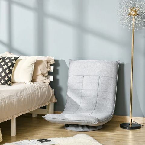 Rootz Floor Chair - Floor Cushion - Lazy Chair - Swivel Lounger - Sleeper Bed - 360° Floor Cushion - Foldable - Padded Backrest - Light Gray - 64 x 100 x 76 cm
