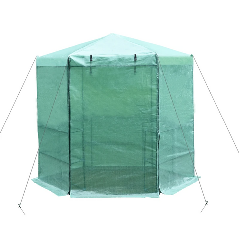 Rootz Hexagonal Greenhouse - Multi-tier Flower Shelves - Pe+steel - Dark Green - 2.25 X 1.94 X 2.15 M