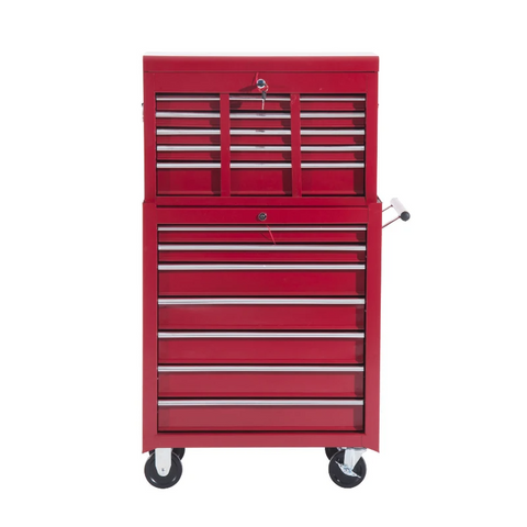 Rootz Mobile Tool Trolley - Workshop Trolley - Tool Box - Upper Box - Lower Box - Red