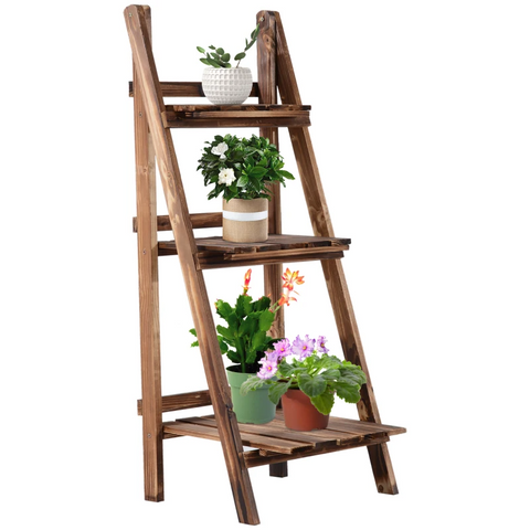 Rootz Plant Ladder - Flower Shelf - Plant Stairs - Flower Bench - Flower Stand - 3-tier - Fir Wood - Dark Brown - 40 x 37 x 93 cm
