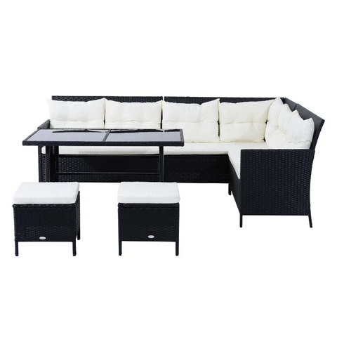 Rootz Sofa Set - Double Sofa - Corner Sofa - Garden Furniture Set - 18-piece - Stools - Black/ White - 110.5cm X 62cm X 82cm