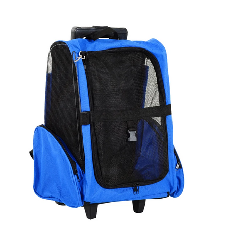 Rootz Pet Backpack - Dog Carrier - 2-in-1 Design - Extendable Handle - Side Pockets - Blue - 42 X 25 X 55cm