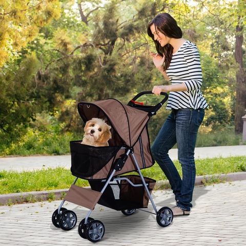 Rootz Foldable Dog Stroller - Dog Carriage - Pushchair - Pet Trolley - Animal trolley - Brown/Silver