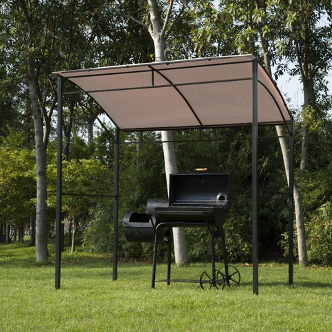 Rootz Grill Pavilion - BBQ Pavilion - Grill Arbor - Flame Protection Roof - Industrial - Beige/Black - 215x150x172/220 cm