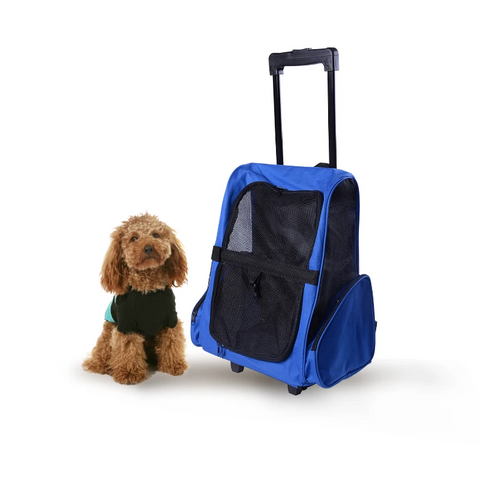 Rootz Pet Backpack - Dog Carrier - 2-in-1 Design - Extendable Handle - Side Pockets - Blue - 42 X 25 X 55cm
