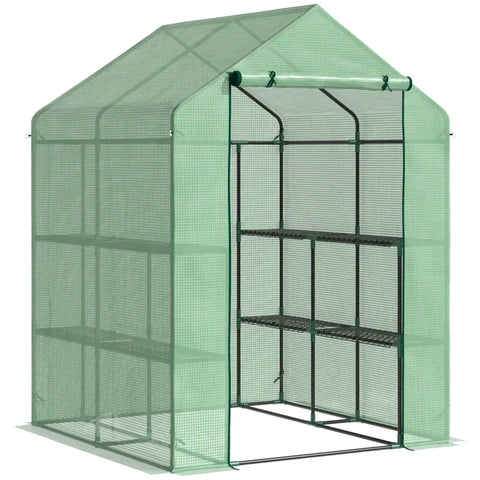 Rootz Foil Greenhouse - Walk-in Greenhouse With 8 Shelves - Tomato Greenhouse - Cold Frame With Door - Steel - PE Plastic - Green - 143 x 138 x 195 cm