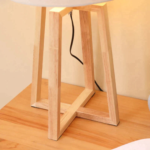 Rootz Floor Lamp - Table Lamp - Bedside Lamp - Desk Lamp - Set Of 2 Wooden Floor Lamp - Canvas Fabric - Bedroom - Living Room - White + Nature - 44 cm x 44 cm x 149 cm