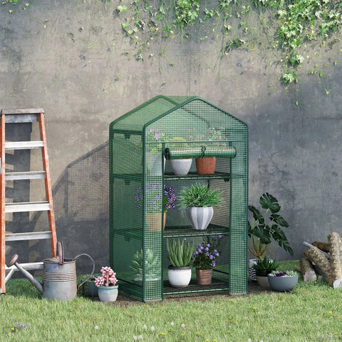 Rootz Greenhouse - Mini Greenhouse - Cultivation Greenhouse - With Foil Cover - And 3 Shelves - Shelves Rolling Door - Vegetable Bed - Green - 69 x 49 x 125 cm