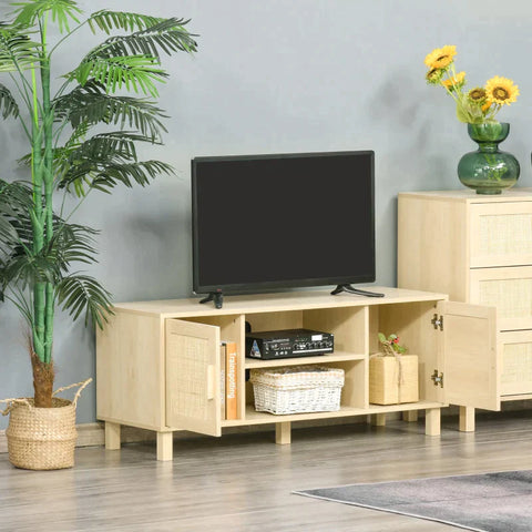 Rootz TV Dresser - TV Table - Dresser - TV Storage Cabinet - TV Cabinet - 2 Rattan Doors - 115 x 40 x 48 cm