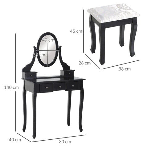 Rootz Dressing Table - Cosmetic Table - Dressing Table With Stool - Stool - Black