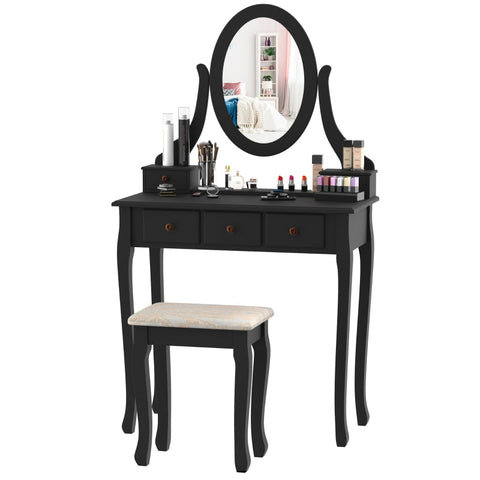 Rootz Dressing Table - Cosmetic Table - Dressing Table With Stool - Stool - Black
