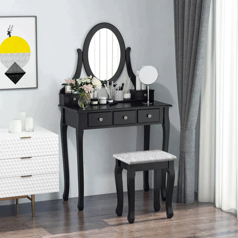 Rootz Dressing Table - Cosmetic Table - Dressing Table With Stool - Stool - Black