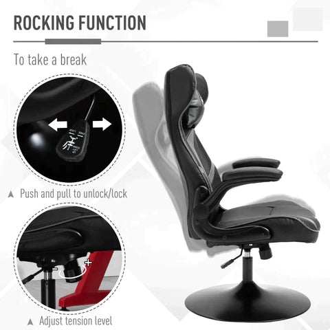 Rootz Gaming Chair - Office Chair - Faux Leather - Adjustable Head Pillow - Grey/Black - 67 cm x 75 cm x 112 cm