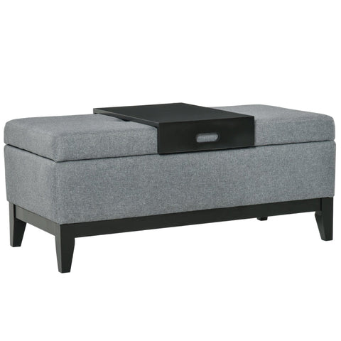 Rootz Bench - Bench Seat - Living Room - Bedroom - Entryway - Linen-like Polyester - Foam - Dark Gray + Black - 107 cm x 50 cm x 44 cm