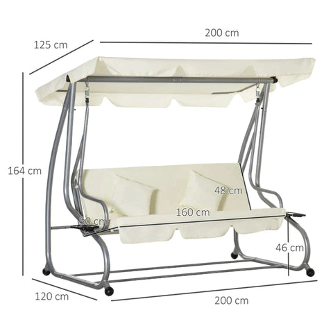 Rootz Schaukelstuhl – 3-Sitzer-Hängematte – Gartenschaukel mit Sitz und Rückenlehne – Tablett – Bank – Schaukelbank – Dachwinkel – verstellbar – Stahlrohr – Oxford-Stoff – Beige – 200 x 120 x 164 cm
