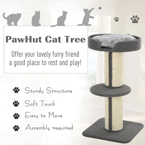 Rootz Cat Tree - Play Tree - Scratching Post - Cats 2-tier Scratching Tree - E1 Chipboard - Grey - 45 x 45 x 91 cm
