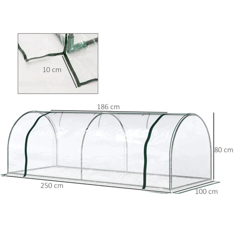 Rootz Greenhouse - Greenhouse With Door - Cold Frame - Plant House - Transparent Frame - 250 x 100 x 80 cm