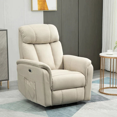Rootz Relax Chair - Electric Recliner Chair - With Remote Control - Adjustable Backrest 155° - Extendable Footrest - Creamy White - 95W x 90D x 105H cm
