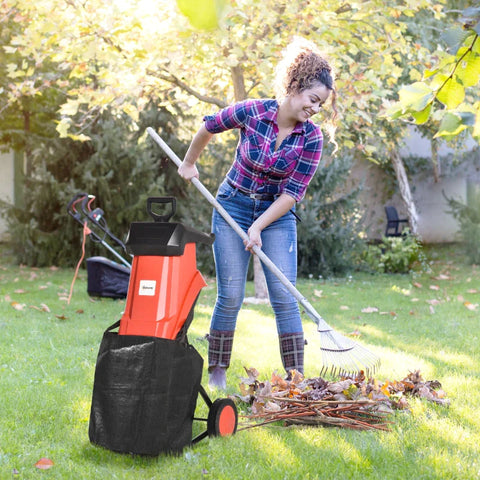 Rootz Electric Garden Shredder - Garden Waste Bag - 2500 Watt Branch Thickness - Portable - Plastic - Steel - Red/Black - 40 x 34 x 89 cm