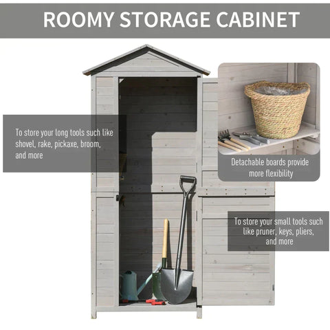 Rootz Garden Shed - Garden Storage Shed - Garden Cabinet - Tool Shed - Garden Tool Shed - Light Gray - 90 x 63 x 200 cm