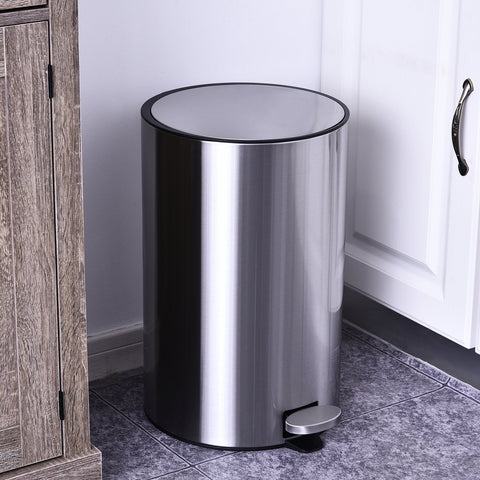 Rootz Trash Can - Pedal Bin - Inner Bucket - 20 L - Soft Close - Stainless Steel - 30.8 x 48.7 cm - Silver - Black