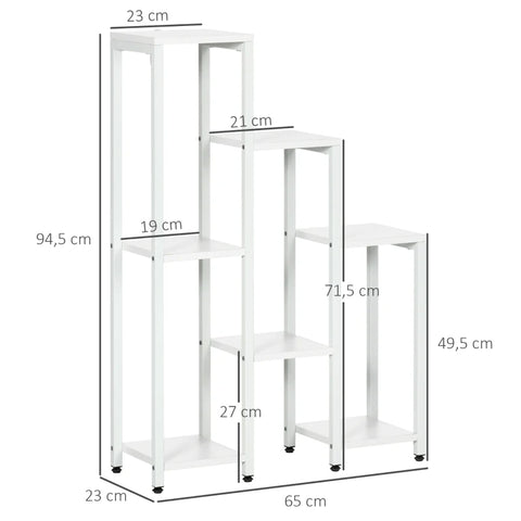 Rootz Flower Stand - Plant Stand - 7 Tier - Indoor - Outdoor - Steel - White - 65 x 23 x 94.5cm