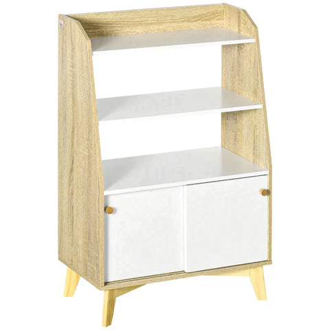 Rootz Sideboard - Sideboard With 2 Shelves And 1 Cupboard -  Living Room - Children's Room - Playroom - White + Natural Wood - 58 cm x 30 cm x 93 cm