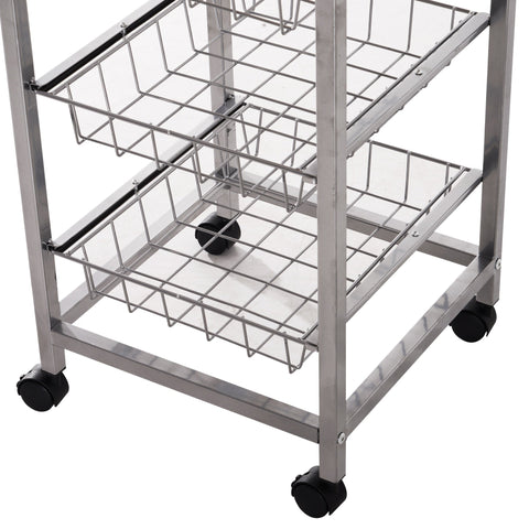 Rootz Kitchen trolley - Kitchen trolley - Serving trolley - 4-layer - Wire baskets - 36.5 x 36.5 x 89 cm - Steel - MDF -