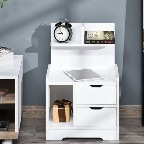 Rootz Bedside Table - 2 Drawers - Storage Space - Rounded Corners - Processed Wood - 40 x 30 x 60 cm - White