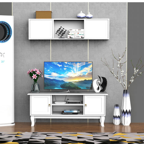 Rootz TV Furniture - TV Lowboard - TV Cabinet - Sideboard - Storage compartments - Cable management - Water-repellent - MDF - White