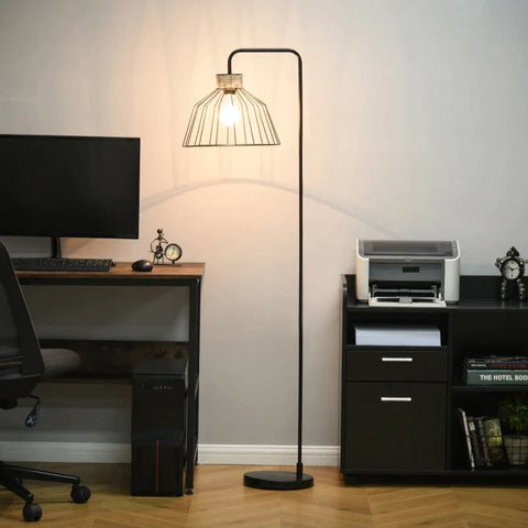 Rootz Stehleuchte – Stehleuchte im Industriedesign – Bodenschalter – E27-Sockel – Metall – Schwarz – 44 L x 34 B x 154 H cm