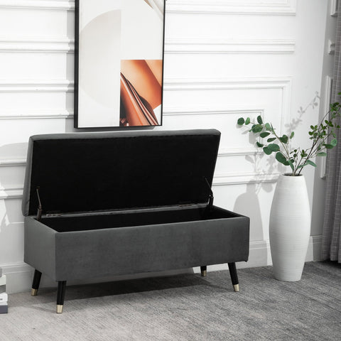 Rootz Hocker - Stool - Shoe bench - Storage box - Rubber wood - Anthracite - Gray - Fabric - 110 x 43 x 45 cm