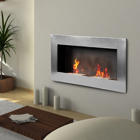 Rootz Wall fireplace - Decorative fireplace - Bio Ethanol - Stainless Steel - 110 x 14 x 54 cm - Silver