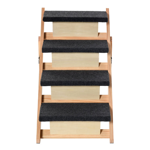 Rootz Animal Stairs - Pine Wood/Polyester - Dog/Cat Stairs - Practical - Natural/Black - 80 x 47 x 64 cm