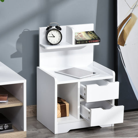 Rootz Bedside Table - 2 Drawers - Storage Space - Rounded Corners - Processed Wood - 40 x 30 x 60 cm - White