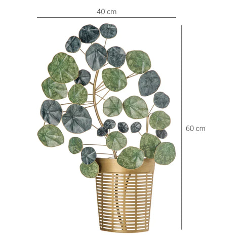 Rootz Metal Wall Decor - 3D Plant Wall Art - Green + Gold - 40cm x 6cm x 60cm