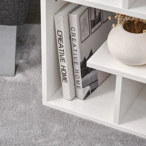 Rootz Side Table - 3-Tier Side End Table - Open Shelves Storage - Coffee Book Magazine Desk - Home - Living Room - White - 45 cm x 40 cm x 55 cm
