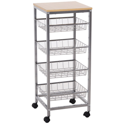 Rootz Kitchen trolley - Kitchen trolley - Serving trolley - 4-layer - Wire baskets - 36.5 x 36.5 x 89 cm - Steel - MDF -